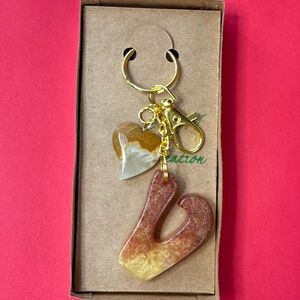 Gold and Brown Heart Keychain